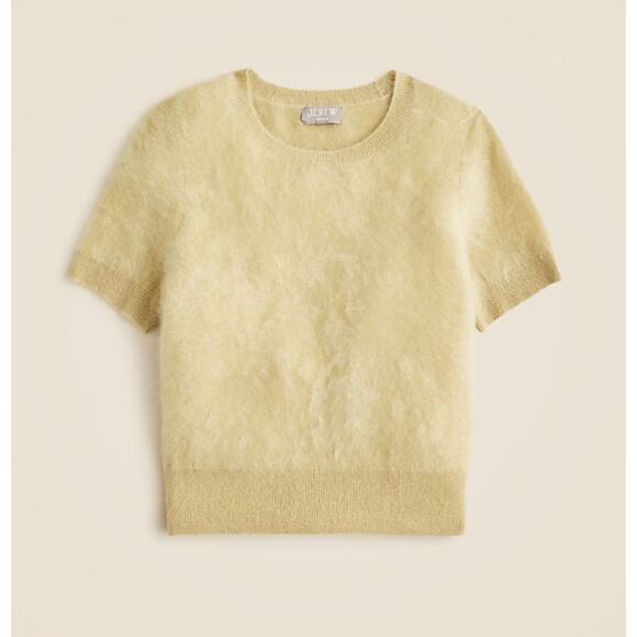 J.Crew Brushed Cashmere Sweater T-Shirt S Tan Crew Neck Short Sleeve Soft Fuzzy - Picture 1 of 6